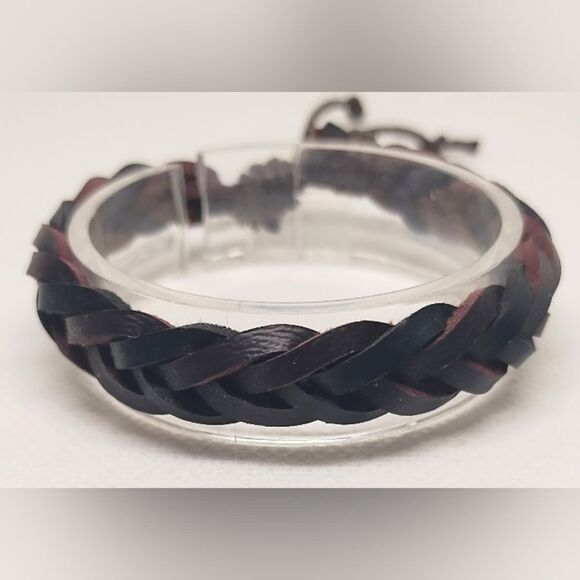 Men's bracelet leather braided brown new e69 - Picture 1 of 1